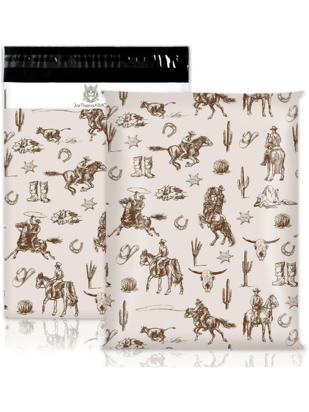 100 Pcs Western Cowboy Poly Mailers 10x13" Brown Cactus Self-Seal Bags for